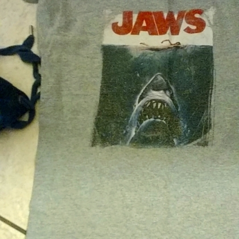 This gray shirt that has a jaws movie on it